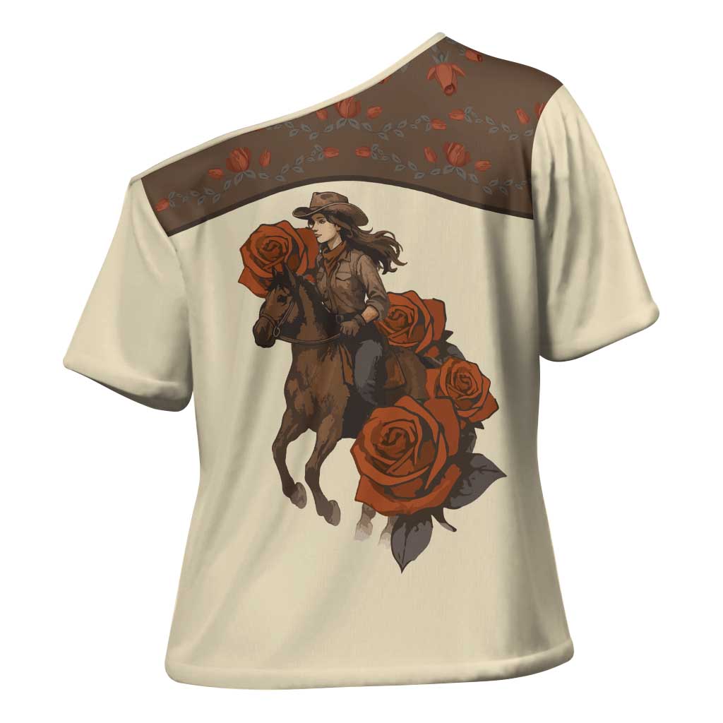 Cowgirl Cross Shoulder Shirt Rose Retro Western Yoke - Wonder Print Shop
