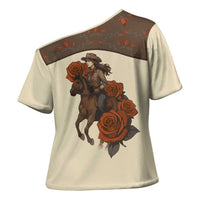 Cowgirl Cross Shoulder Shirt Rose Retro Western Yoke - Wonder Print Shop