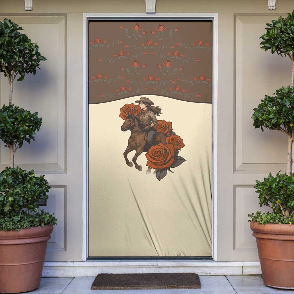 Cowgirl Door Cover Rose Retro Western Yoke - Wonder Print Shop