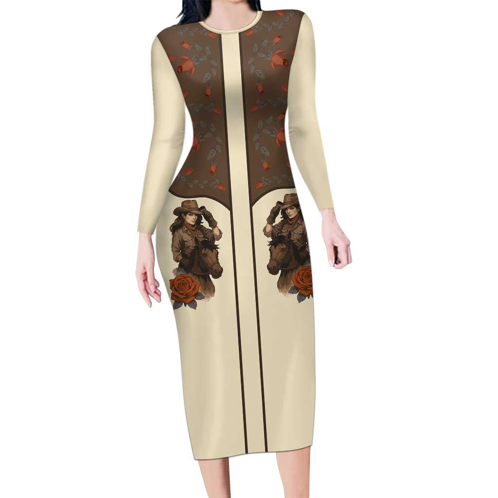 Cowgirl Family Matching Long Sleeve Bodycon Dress and Hawaiian Shirt Rose Retro Western Yoke - Wonder Print Shop