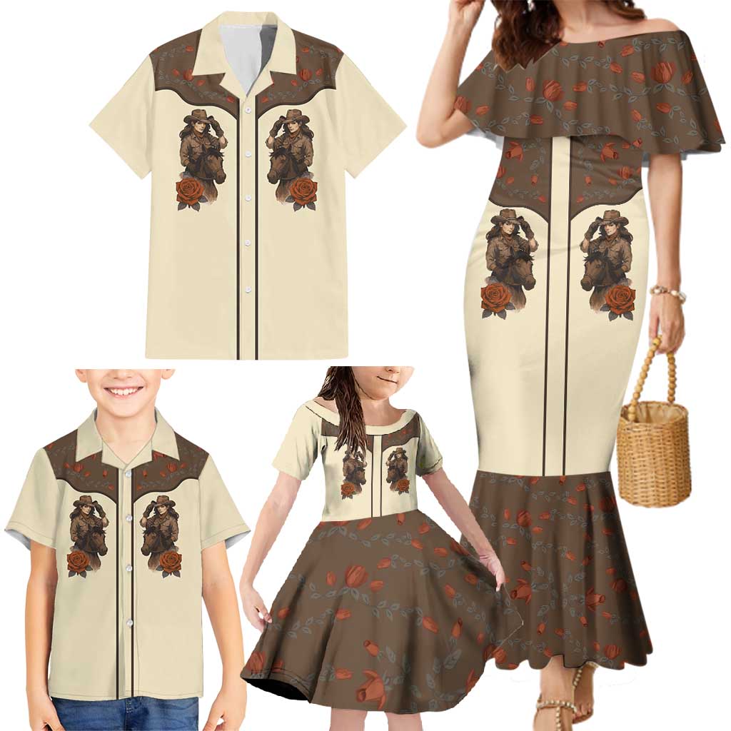 Cowgirl Family Matching Mermaid Dress and Hawaiian Shirt Rose Retro Western Yoke - Wonder Print Shop