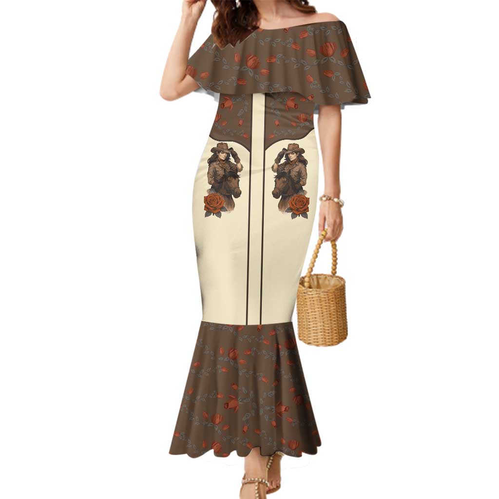 Cowgirl Family Matching Mermaid Dress and Hawaiian Shirt Rose Retro Western Yoke - Wonder Print Shop
