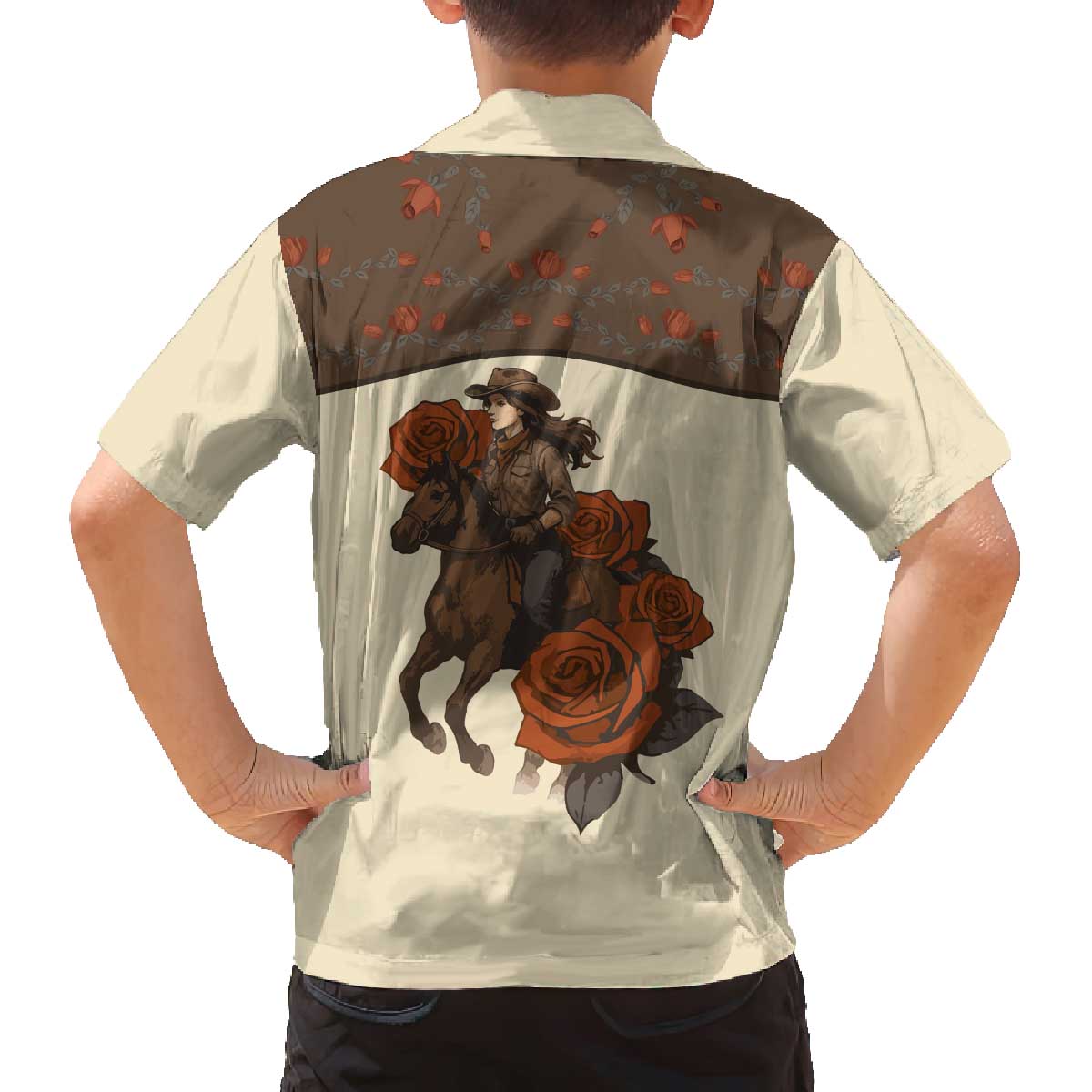 Cowgirl Family Matching Off The Shoulder Long Sleeve Dress and Hawaiian Shirt Rose Retro Western Yoke - Wonder Print Shop