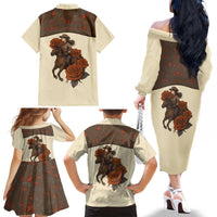 Cowgirl Family Matching Off The Shoulder Long Sleeve Dress and Hawaiian Shirt Rose Retro Western Yoke - Wonder Print Shop