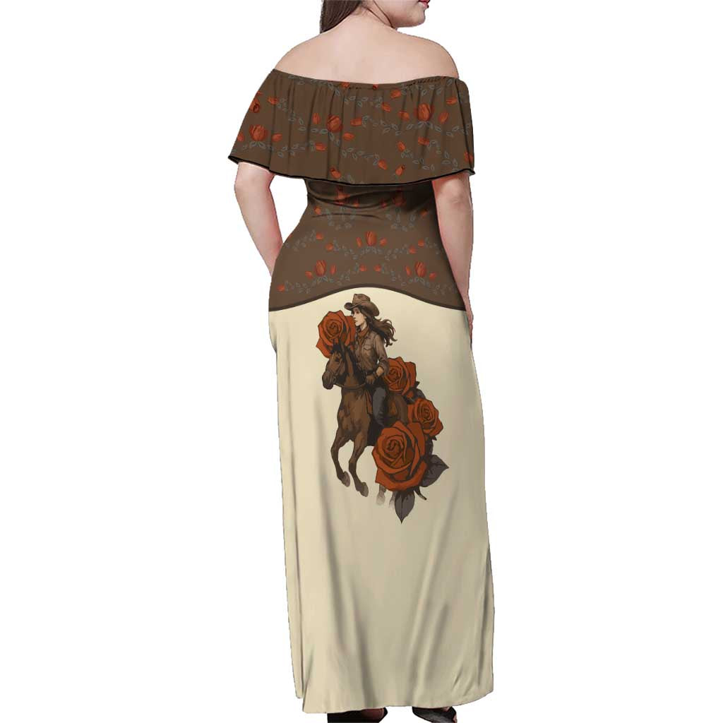 Cowgirl Family Matching Off Shoulder Maxi Dress and Hawaiian Shirt Rose Retro Western Yoke - Wonder Print Shop
