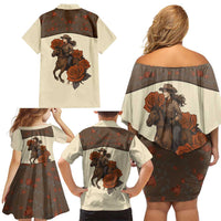 Cowgirl Family Matching Off Shoulder Short Dress and Hawaiian Shirt Rose Retro Western Yoke - Wonder Print Shop