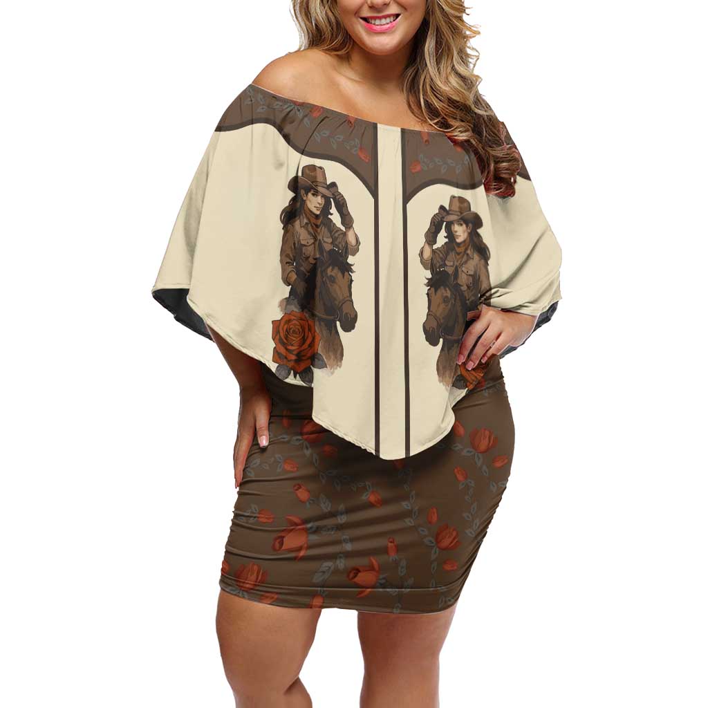 Cowgirl Family Matching Off Shoulder Short Dress and Hawaiian Shirt Rose Retro Western Yoke - Wonder Print Shop