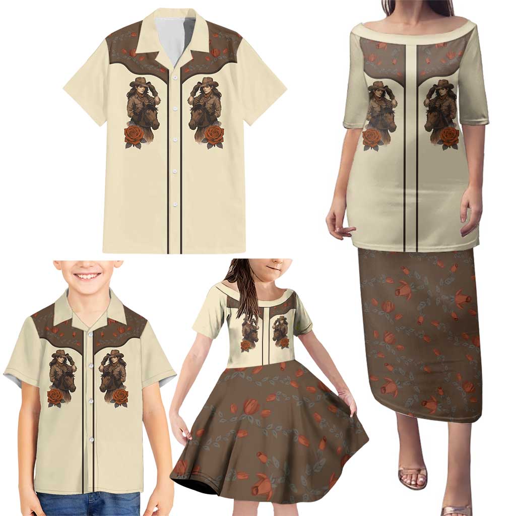 Cowgirl Family Matching Puletasi and Hawaiian Shirt Rose Retro Western Yoke - Wonder Print Shop
