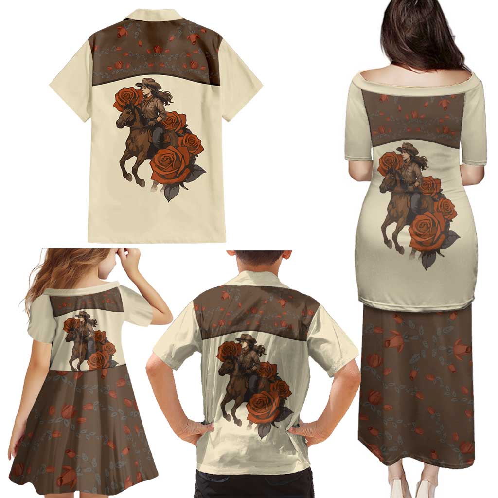 Cowgirl Family Matching Puletasi and Hawaiian Shirt Rose Retro Western Yoke - Wonder Print Shop