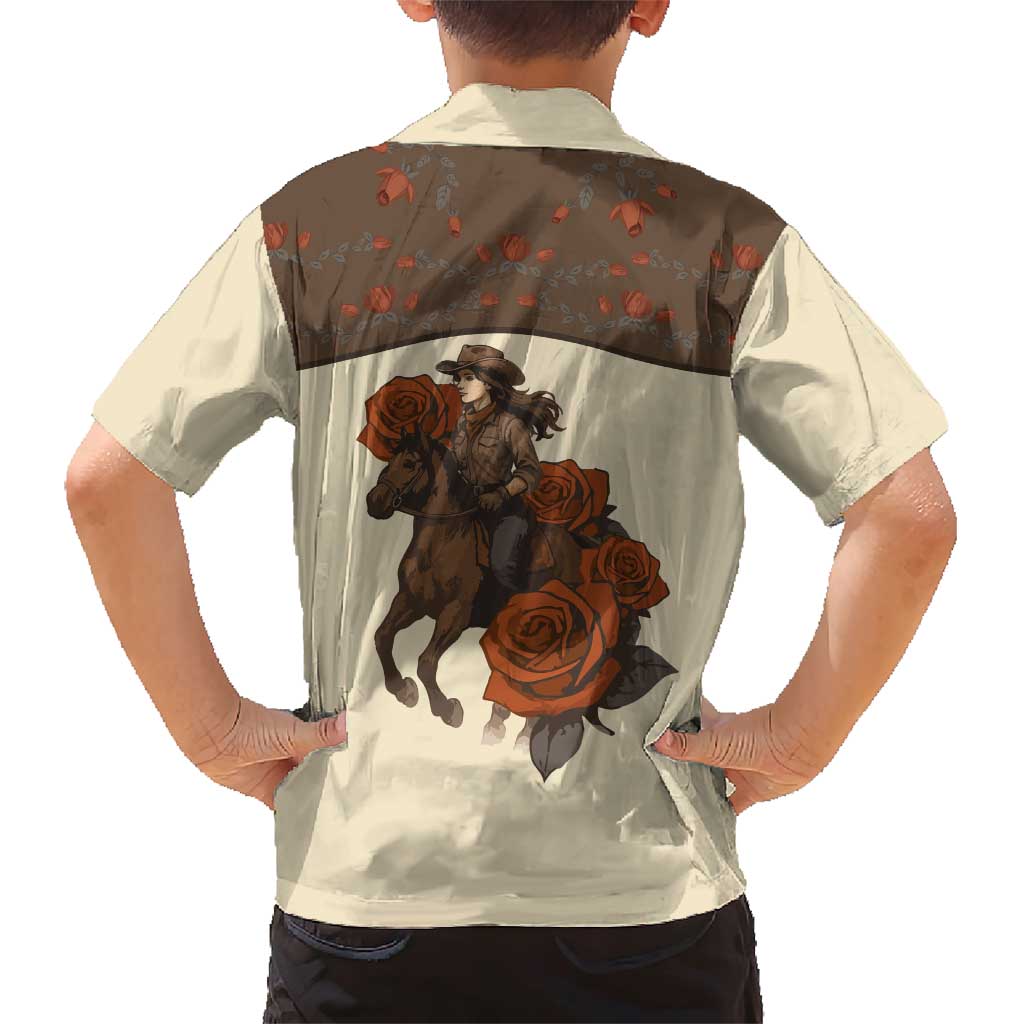 Cowgirl Family Matching Short Sleeve Bodycon Dress and Hawaiian Shirt Rose Retro Western Yoke - Wonder Print Shop