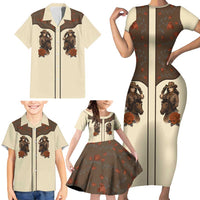Cowgirl Family Matching Short Sleeve Bodycon Dress and Hawaiian Shirt Rose Retro Western Yoke - Wonder Print Shop