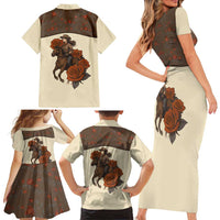 Cowgirl Family Matching Short Sleeve Bodycon Dress and Hawaiian Shirt Rose Retro Western Yoke - Wonder Print Shop