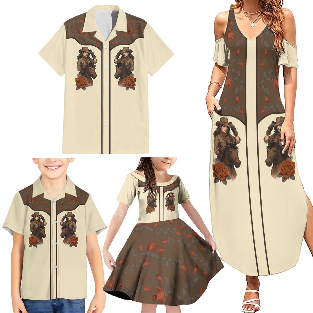 Cowgirl Family Matching Summer Maxi Dress and Hawaiian Shirt Rose Retro Western Yoke - Wonder Print Shop