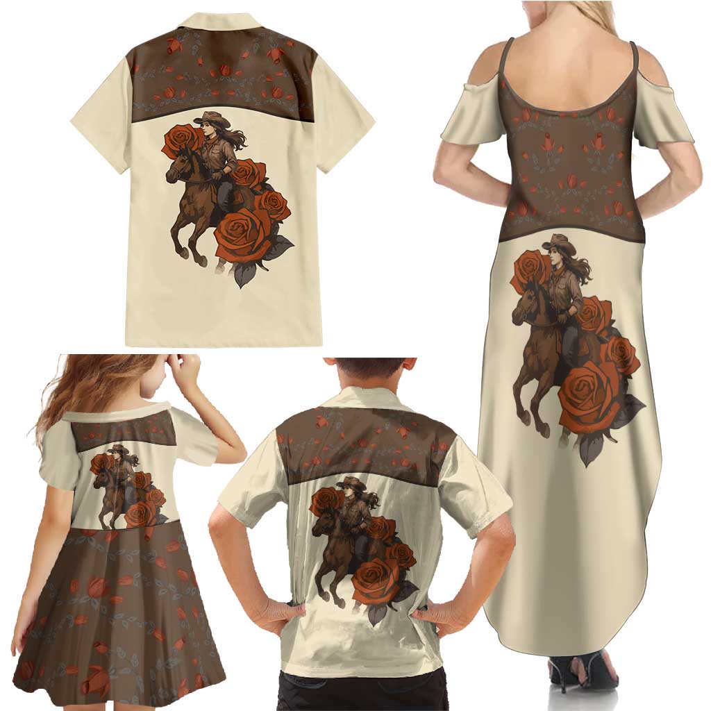 Cowgirl Family Matching Summer Maxi Dress and Hawaiian Shirt Rose Retro Western Yoke - Wonder Print Shop