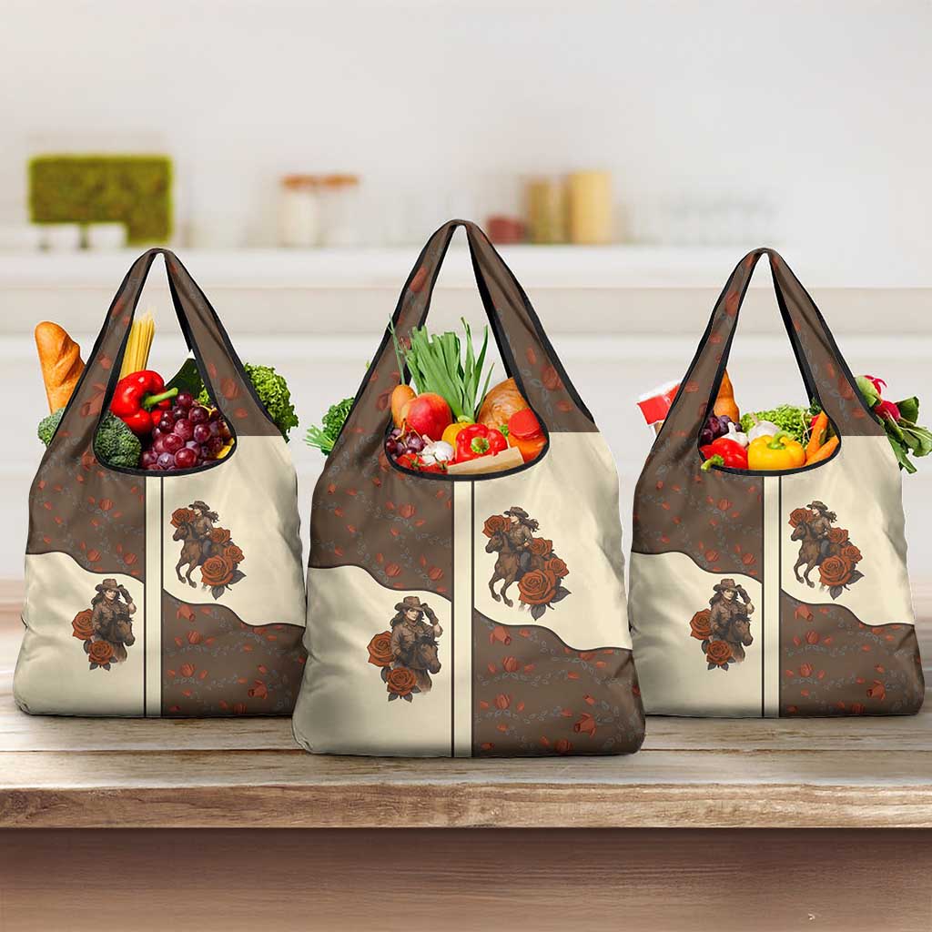 Cowgirl Grocery Bag Rose Retro Western Yoke - Wonder Print Shop
