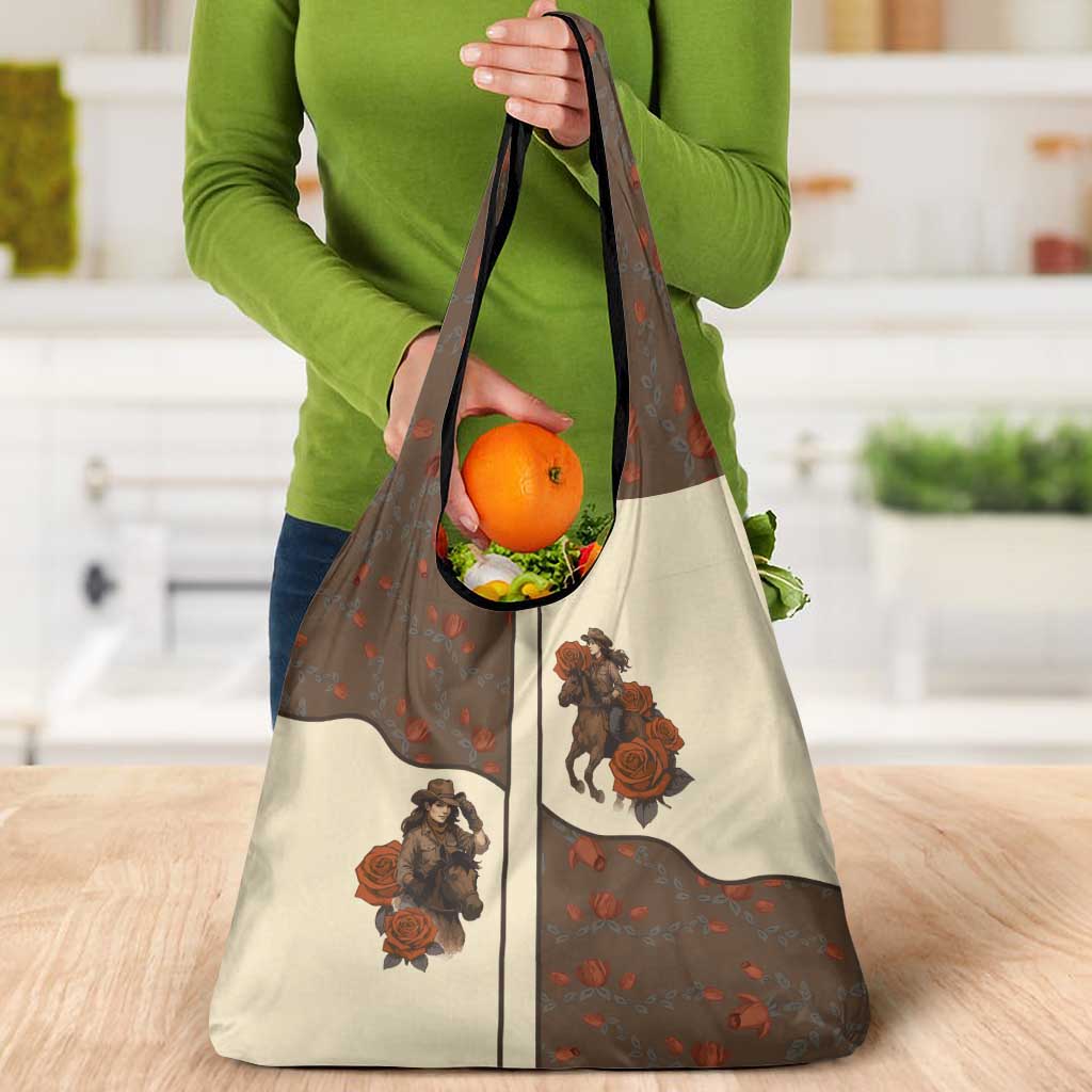 Cowgirl Grocery Bag Rose Retro Western Yoke - Wonder Print Shop