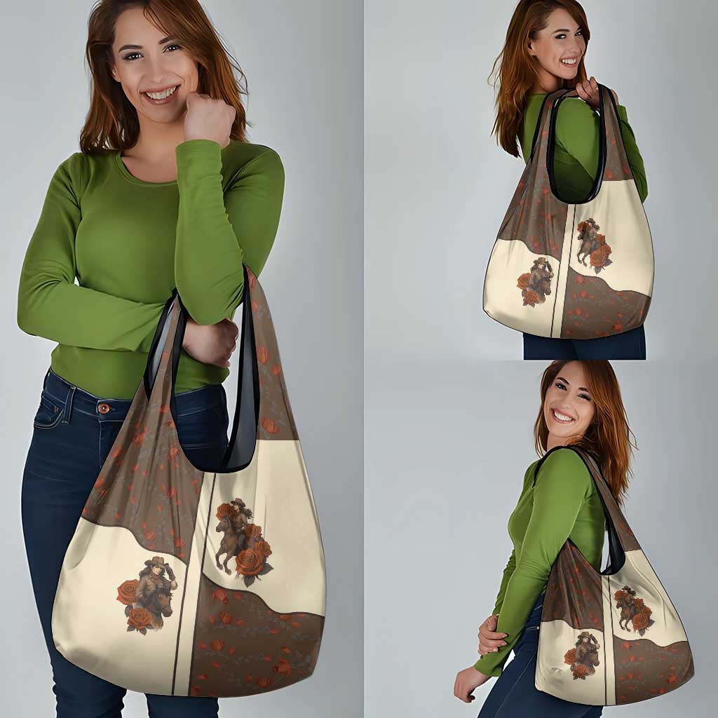 Cowgirl Grocery Bag Rose Retro Western Yoke - Wonder Print Shop
