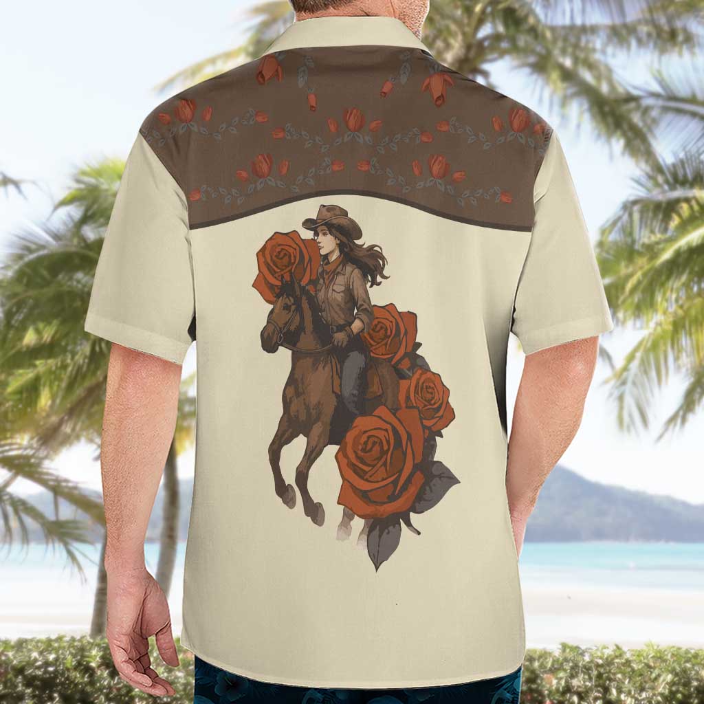 Cowgirl Hawaiian Shirt Rose Retro Western Yoke - Wonder Print Shop