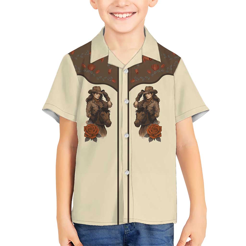 Cowgirl Hawaiian Shirt Rose Retro Western Yoke - Wonder Print Shop