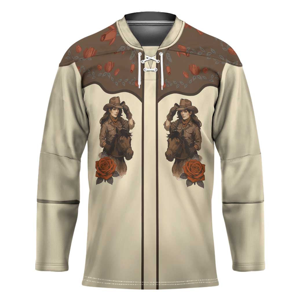 Cowgirl Hockey Jersey Rose Retro Western Yoke - Wonder Print Shop