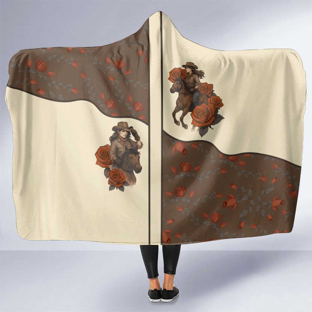 Cowgirl Hooded Blanket Rose Retro Western Yoke - Wonder Print Shop