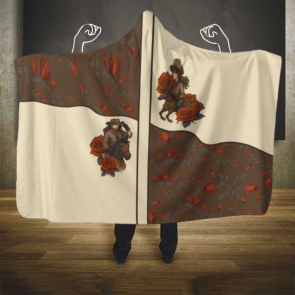 Cowgirl Hooded Blanket Rose Retro Western Yoke - Wonder Print Shop