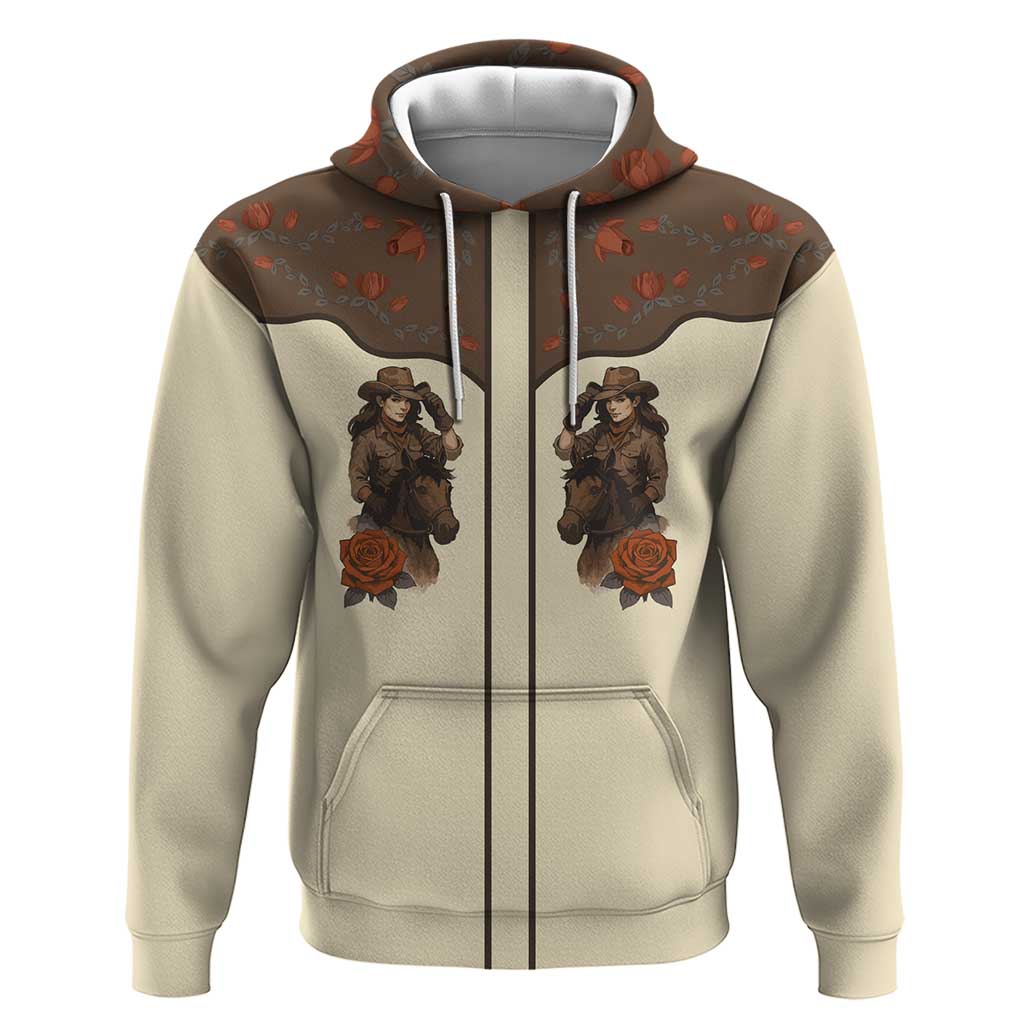 Cowgirl Hoodie Rose Retro Western Yoke - Wonder Print Shop