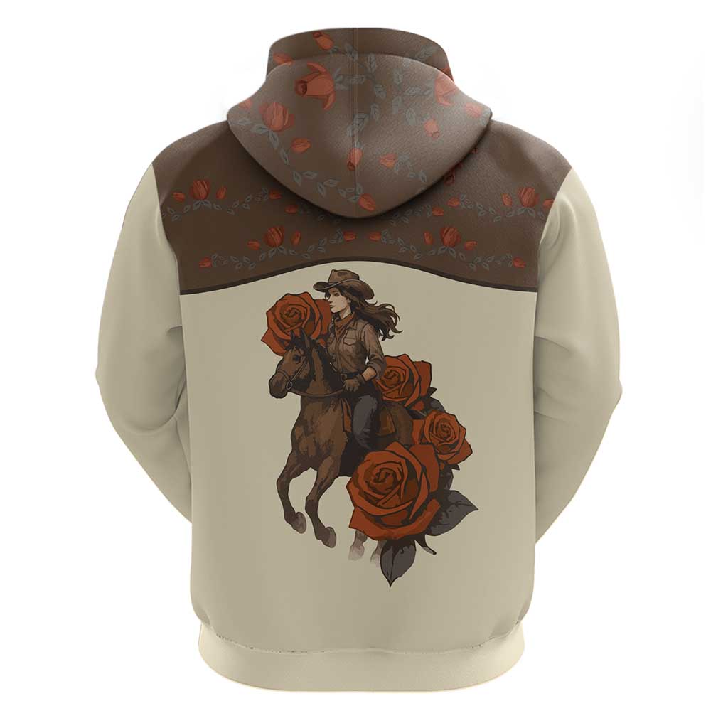 Cowgirl Hoodie Rose Retro Western Yoke - Wonder Print Shop