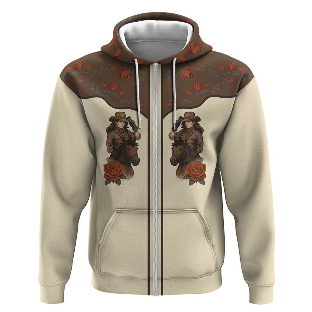 Cowgirl Hoodie Rose Retro Western Yoke - Wonder Print Shop