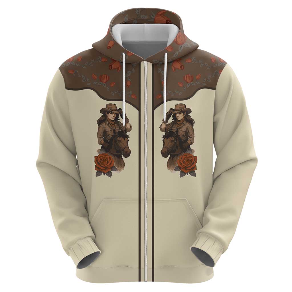 Cowgirl Hoodie Rose Retro Western Yoke - Wonder Print Shop