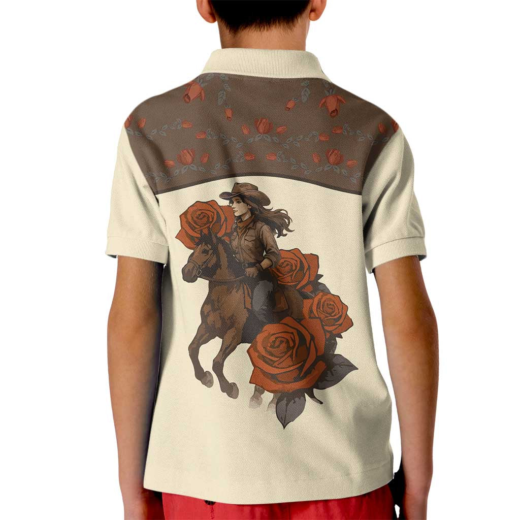 Cowgirl Kid Polo Shirt Rose Retro Western Yoke - Wonder Print Shop