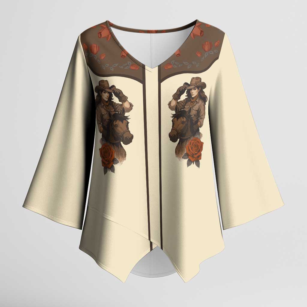 Cowgirl Kimono Sleeve Blouse Rose Retro Western Yoke - Wonder Print Shop