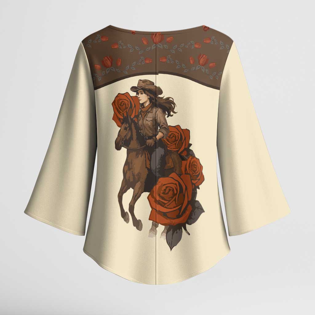 Cowgirl Kimono Sleeve Blouse Rose Retro Western Yoke - Wonder Print Shop