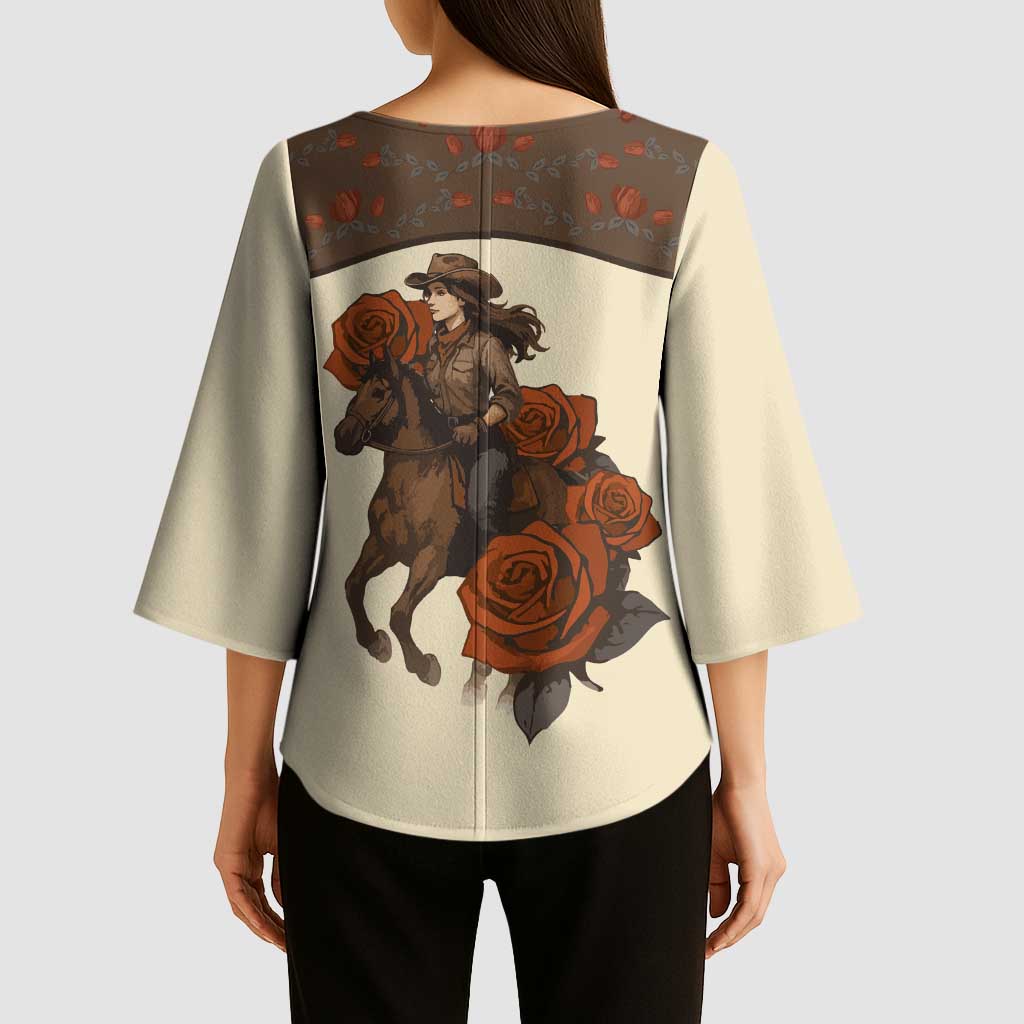 Cowgirl Kimono Sleeve Blouse Rose Retro Western Yoke - Wonder Print Shop