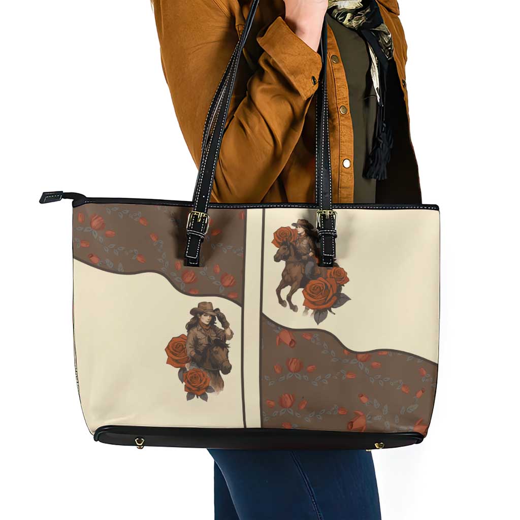 Cowgirl Leather Tote Bag Rose Retro Western Yoke - Wonder Print Shop