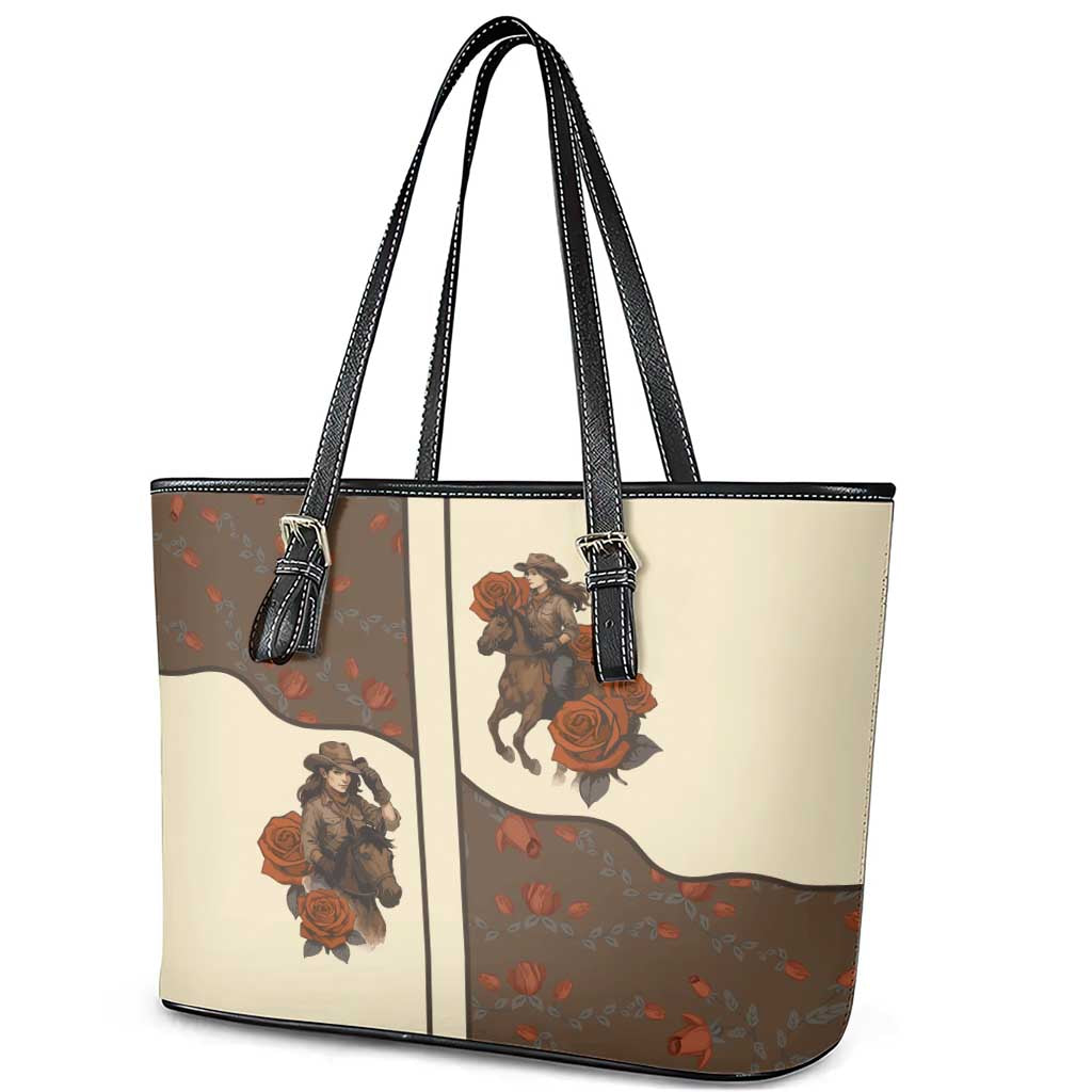 Cowgirl Leather Tote Bag Rose Retro Western Yoke - Wonder Print Shop