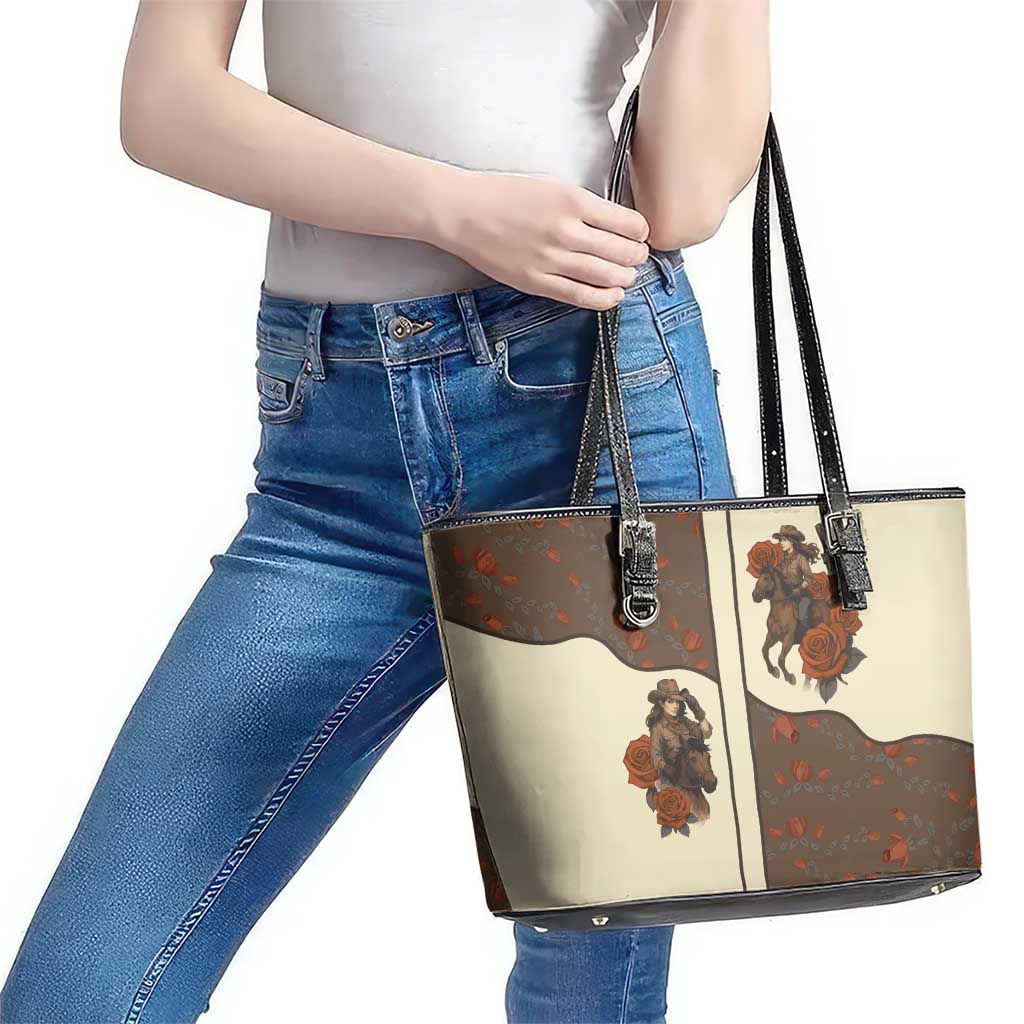 Cowgirl Leather Tote Bag Rose Retro Western Yoke - Wonder Print Shop