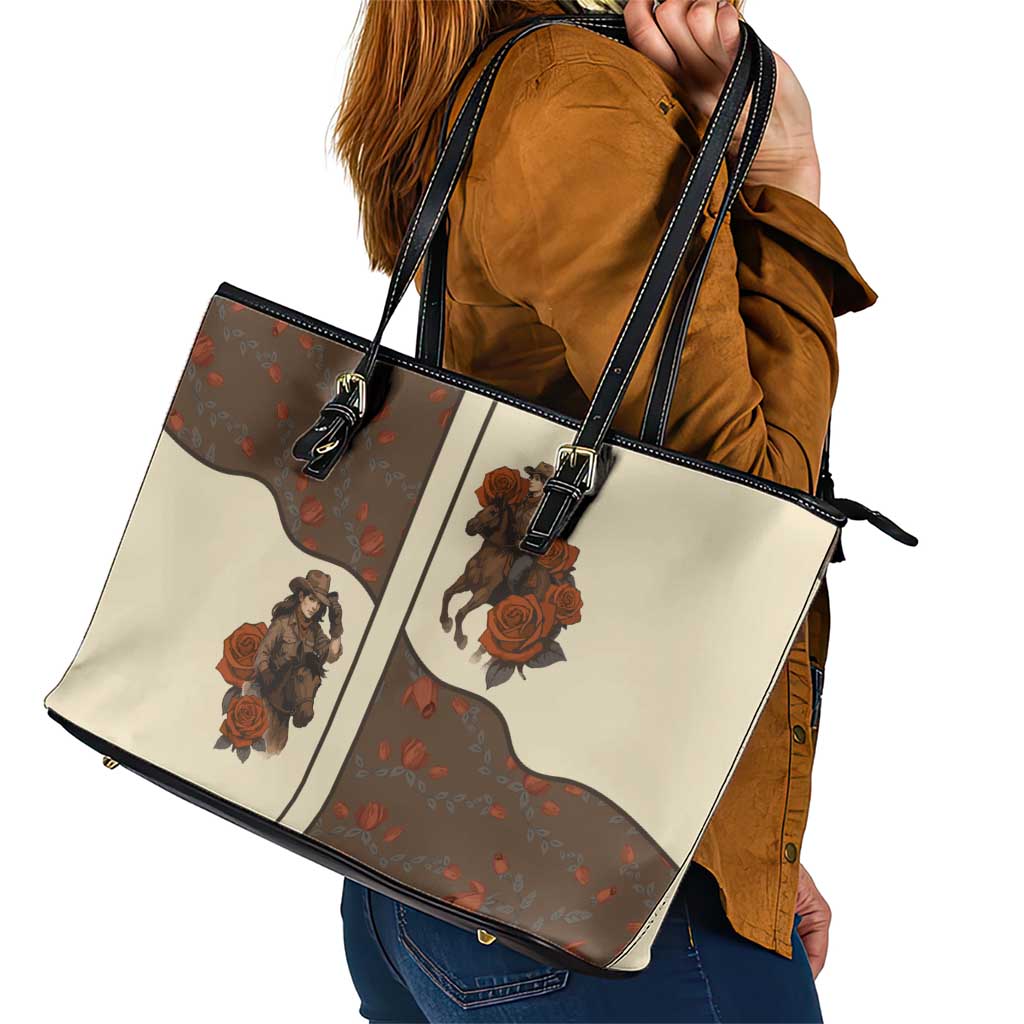 Cowgirl Leather Tote Bag Rose Retro Western Yoke - Wonder Print Shop