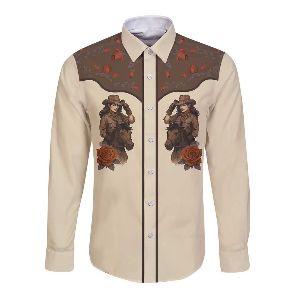 Cowgirl Long Sleeve Button Shirt Rose Retro Western Yoke - Wonder Print Shop