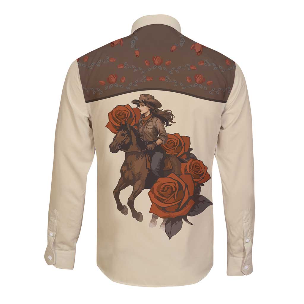 Cowgirl Long Sleeve Button Shirt Rose Retro Western Yoke - Wonder Print Shop
