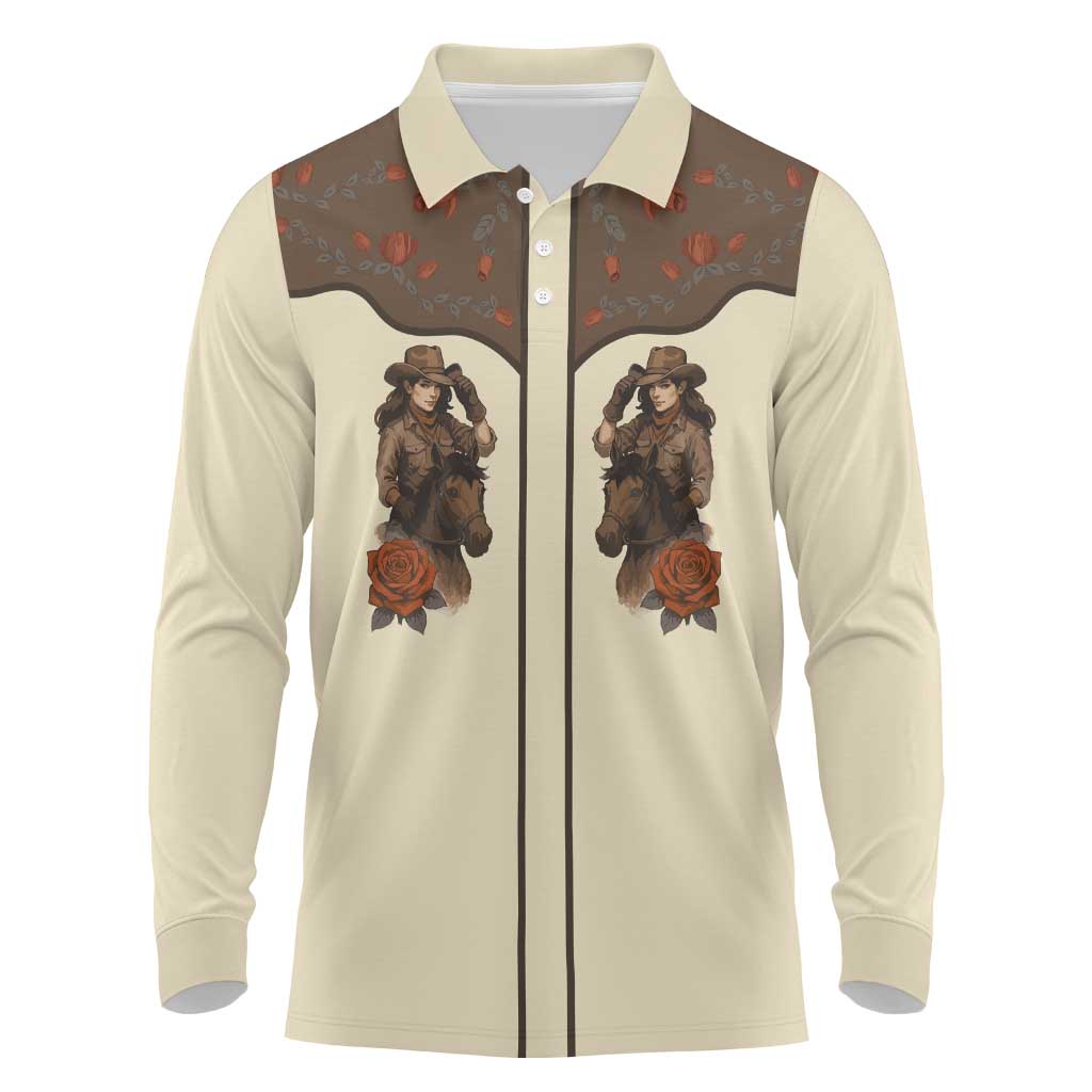 Cowgirl Long Sleeve Polo Shirt Rose Retro Western Yoke - Wonder Print Shop