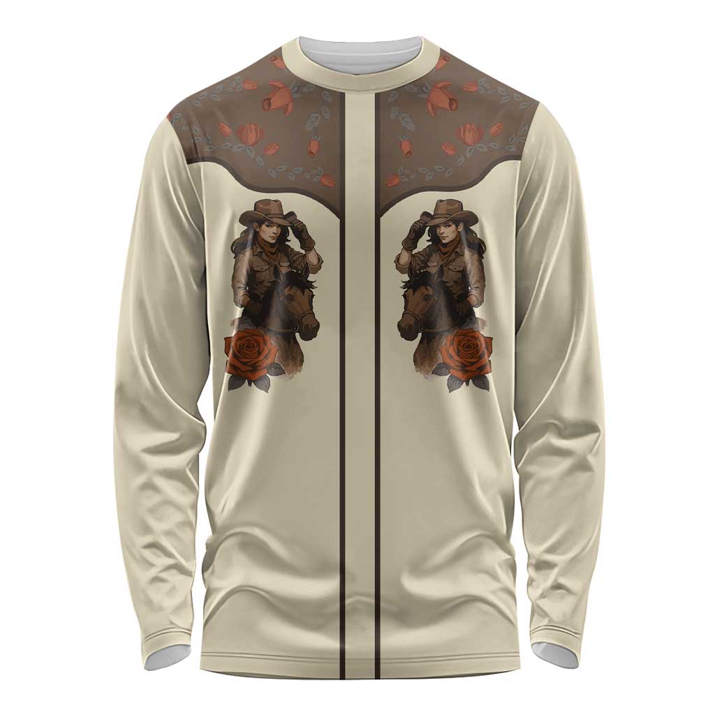 Cowgirl Long Sleeve Shirt Rose Retro Western Yoke - Wonder Print Shop
