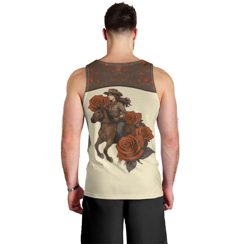 Cowgirl Men Tank Top Rose Retro Western Yoke - Wonder Print Shop
