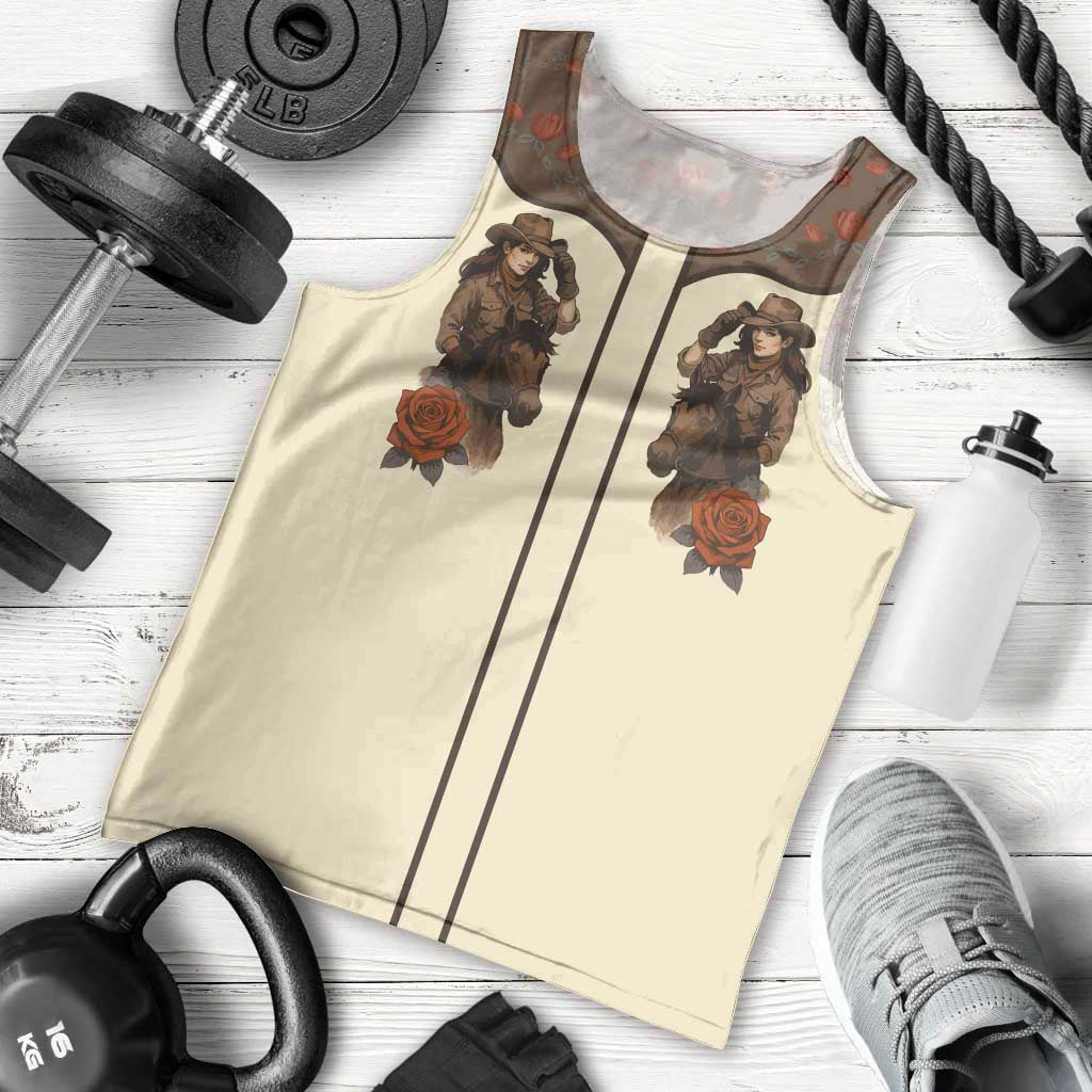 Cowgirl Men Tank Top Rose Retro Western Yoke - Wonder Print Shop