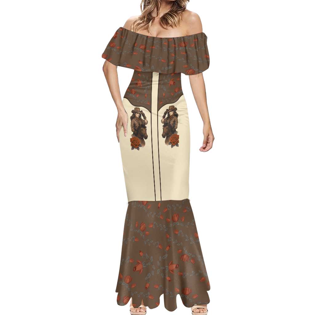 Cowgirl Mermaid Dress Rose Retro Western Yoke - Wonder Print Shop