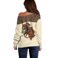 Cowgirl Off Shoulder Sweater Rose Retro Western Yoke - Wonder Print Shop