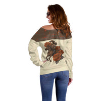 Cowgirl Off Shoulder Sweater Rose Retro Western Yoke - Wonder Print Shop