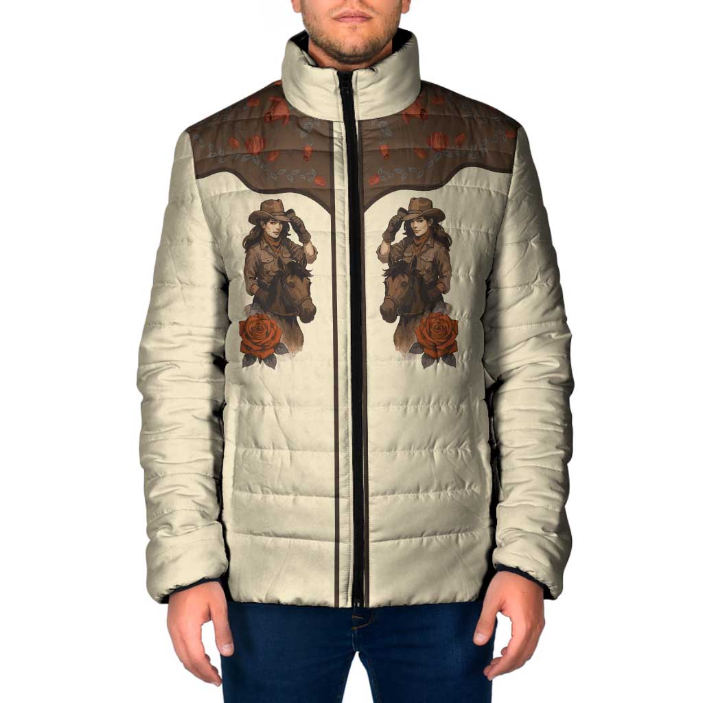Cowgirl Padded Jacket Rose Retro Western Yoke - Wonder Print Shop