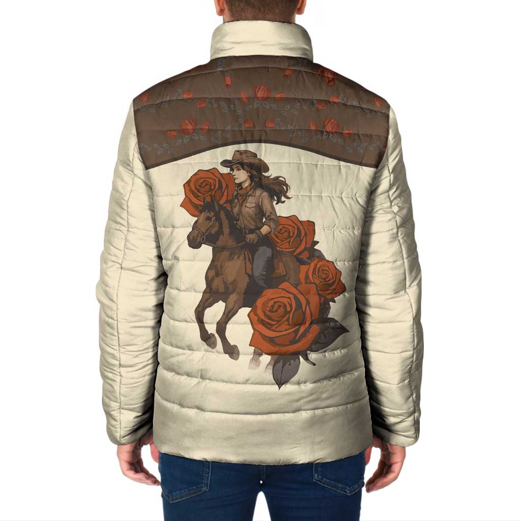 Cowgirl Padded Jacket Rose Retro Western Yoke - Wonder Print Shop
