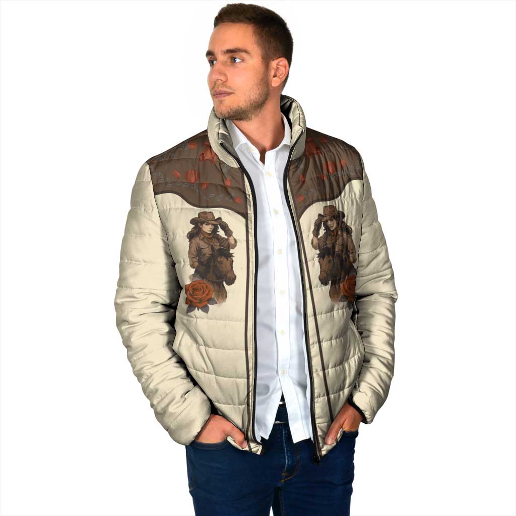 Cowgirl Padded Jacket Rose Retro Western Yoke - Wonder Print Shop